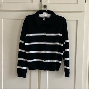 Talbots Black/White Striped Sweater, Size Petite M